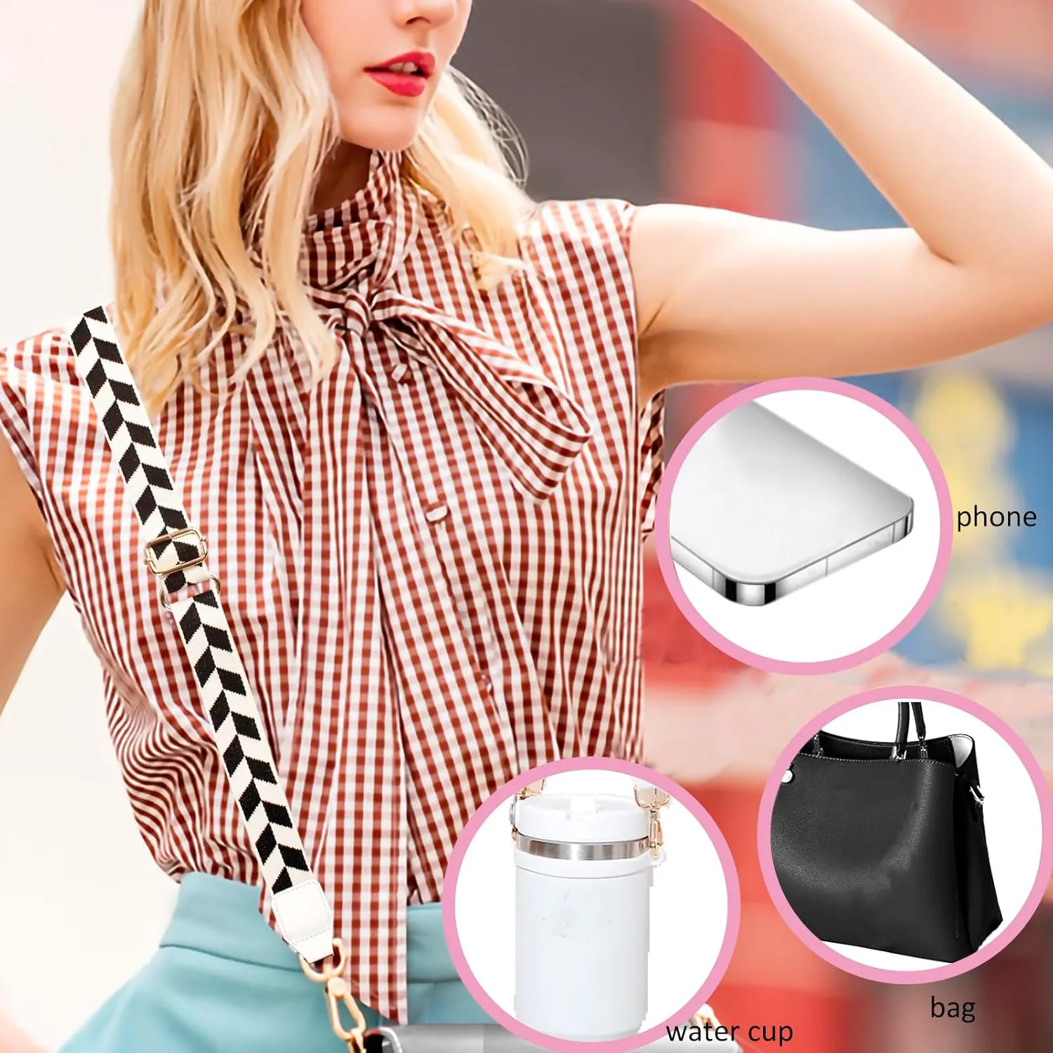 BIHRTC Adjustable Shoulder Phone Strap Clip and Go Strapwith Wallet Handmade Waved Net Chapstick Holder Multifunction Phone Lanyard Crossbody Hook Bag Strap for Women Most Phone