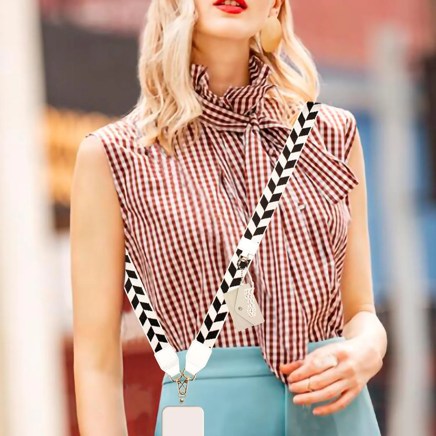 BIHRTC Adjustable Shoulder Phone Strap Clip and Go Strapwith Wallet Handmade Waved Net Chapstick Holder Multifunction Phone Lanyard Crossbody Hook Bag Strap for Women Most Phone