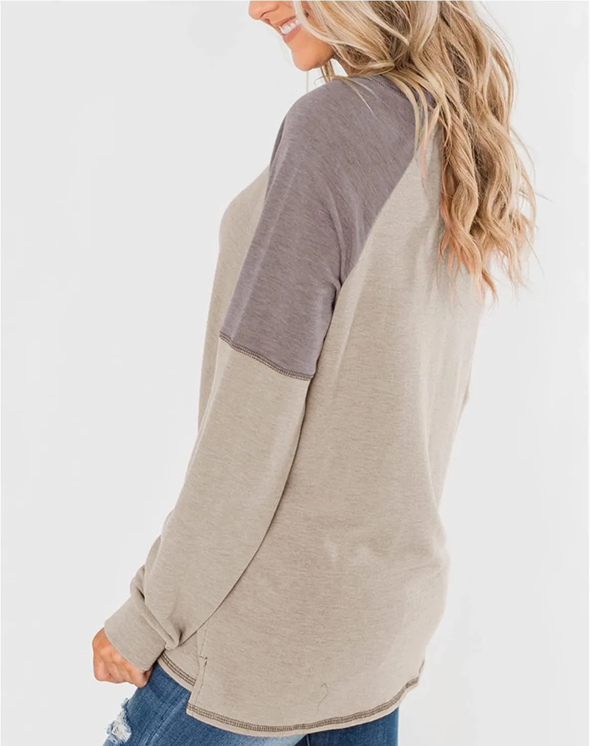 Bingerlily Women's Casual Long Sleeve Tunic Tops Crew Neck Color Block Blouse