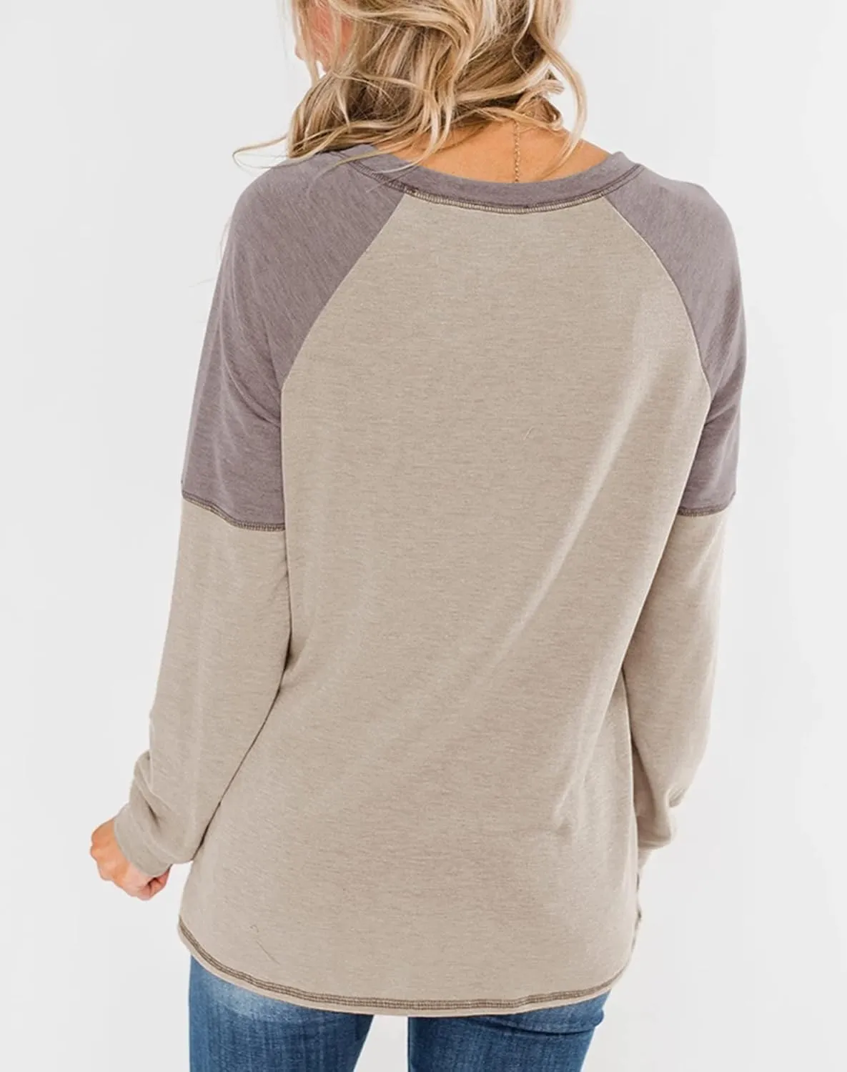 Bingerlily Women's Casual Long Sleeve Tunic Tops Crew Neck Color Block Blouse