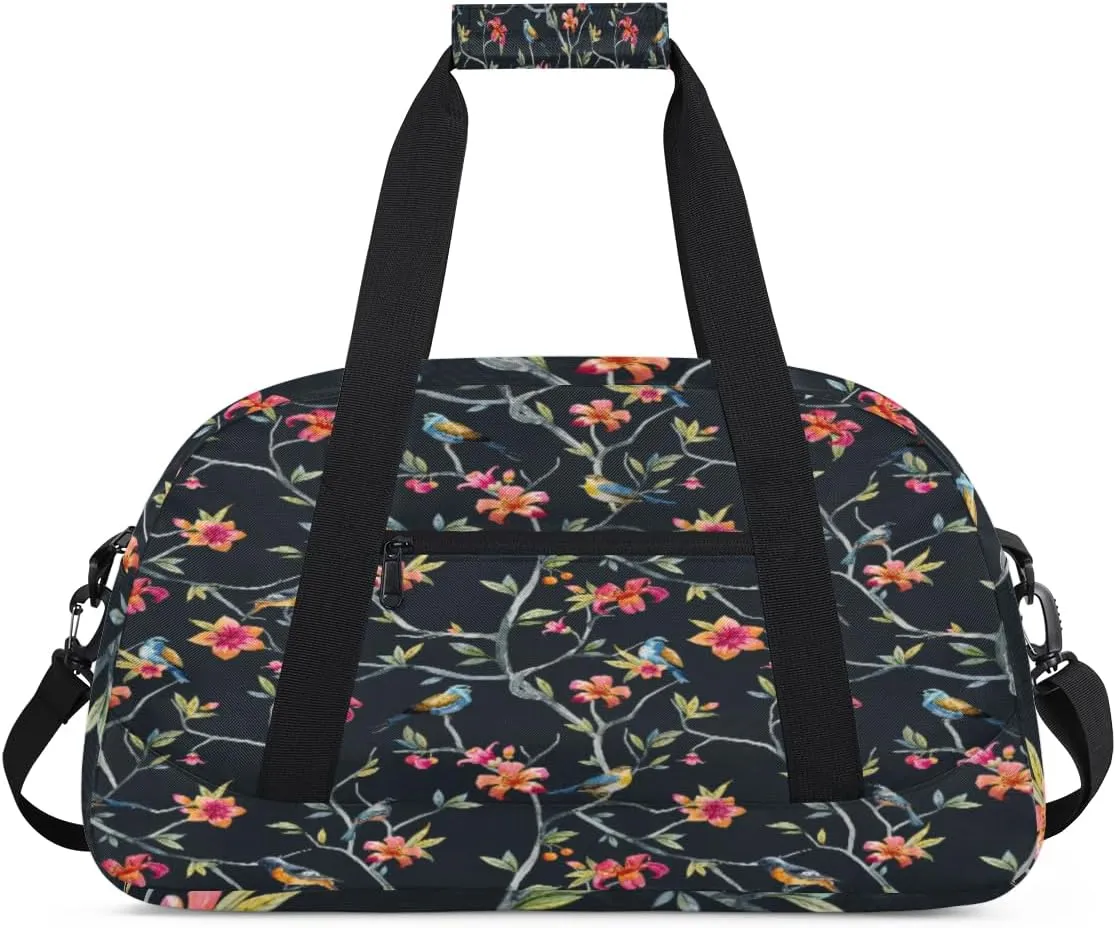 Birds Animal Gym Duffel Bag for Men Women Floral Tree Sports Tote Bag with Adjustable Shoulder Strap for Dance Gymnastics Traveling Outdoor Camping Overnight Stay