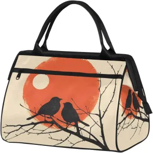 Birds Asia Art Womens Weekender Overnight Bag Retro Bird Travel Duffel Bag Wide Open 25L Carry On Tote Bag Gym Duffle Bag for Women Teen Girls