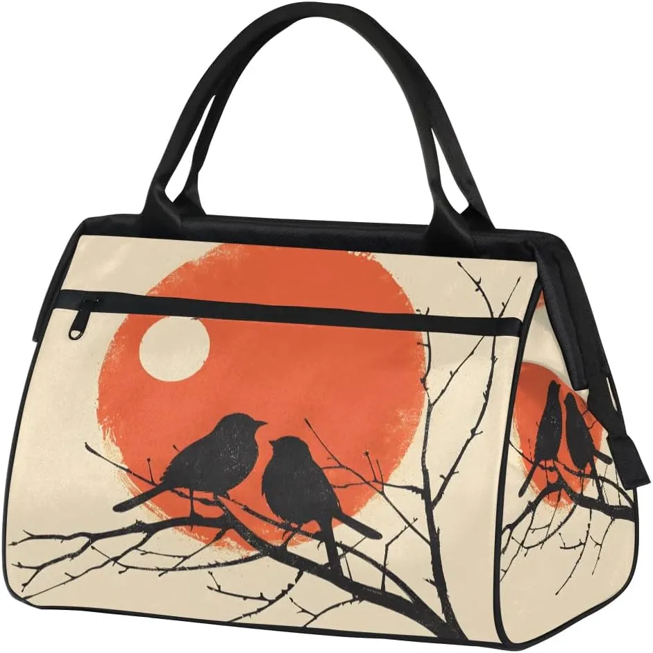 Birds Asia Art Womens Weekender Overnight Bag Retro Bird Travel Duffel Bag Wide Open 25L Carry On Tote Bag Gym Duffle Bag for Women Teen Girls