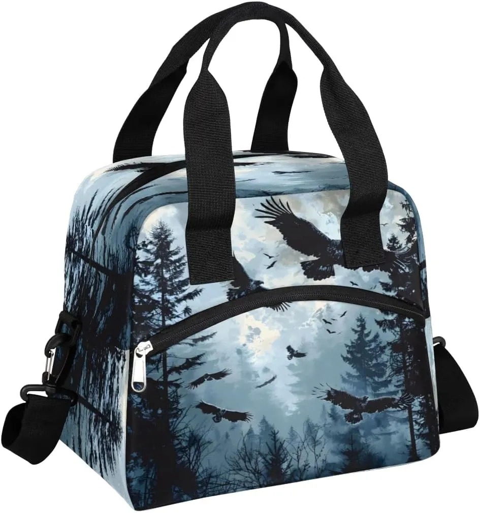 Birds Hawk Painting Insulated Lunch Bag for Women Men Reusable Lunch Box Adult Tote Cooler Bag with Adjustable Shoulder Strap Portable Meal Bag for Work Office Picnic Beach or Travel