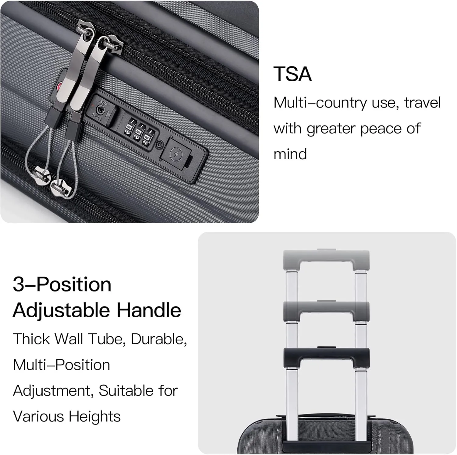 BISON DENIM 20 Inch Carry On Luggage, PC Lightweight Hardside Expandable Carry-On Luggage Airline Approved With Spinner Wheels, Front Compartment, Cup Holde, TSA-approved Lock, USB Port, Dark Grey