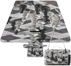 Black and White Chess Picnic Blanket Outdoor, Oversized Beach Blanket, Foldable Lightweight Waterproof Sand Cushion Suitable for Beaches, Camping Grasslands Mat