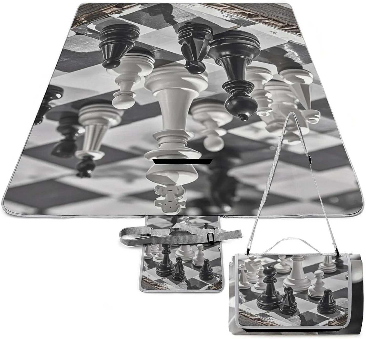 Black and White Chess Picnic Blanket Outdoor, Oversized Beach Blanket, Foldable Lightweight Waterproof Sand Cushion Suitable for Beaches, Camping Grasslands Mat