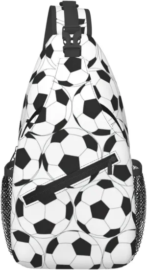 Black And White Soccer Ball Pattern Print Sling Bag Crossbody Backpack For Women Men Hiking Travel Over The Shoulder Multipurpose Bag