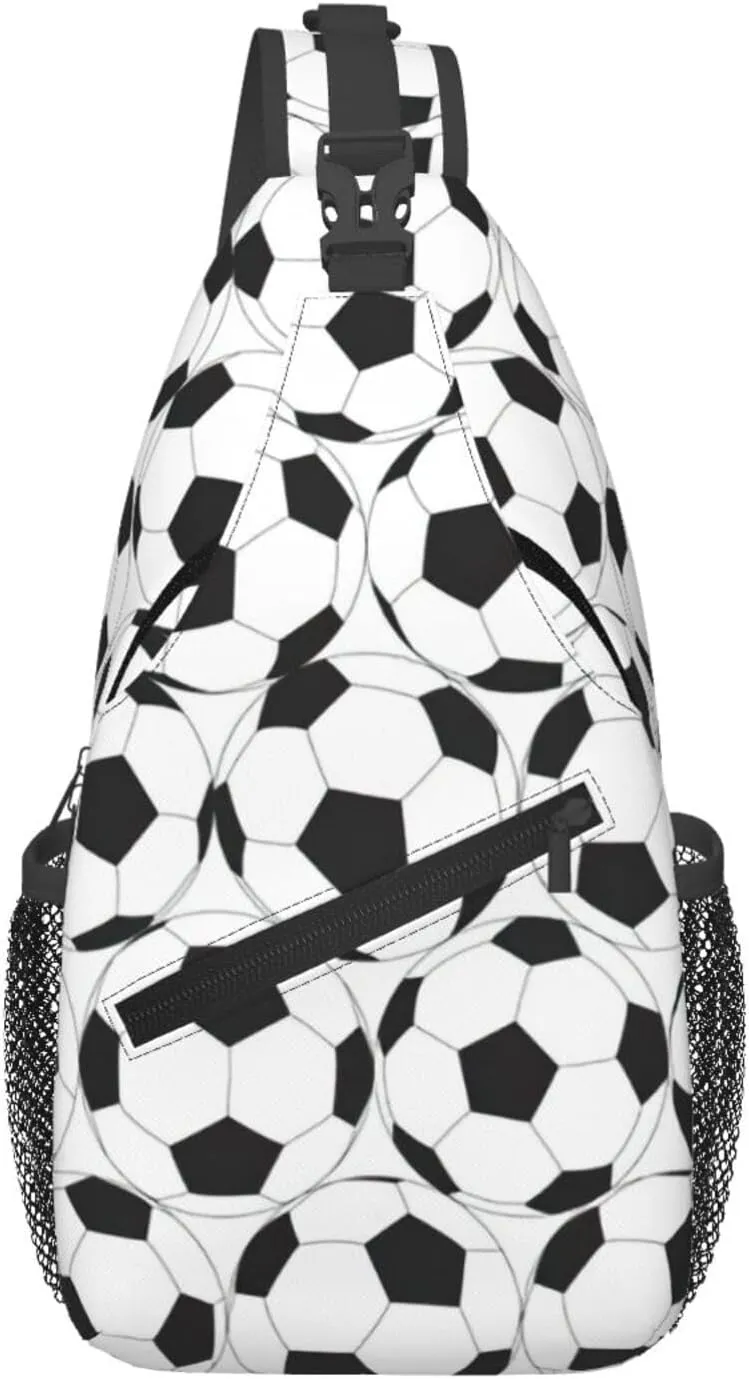 Black And White Soccer Ball Pattern Print Sling Bag Crossbody Backpack For Women Men Hiking Travel Over The Shoulder Multipurpose Bag