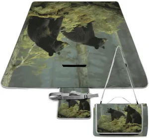 Black Bears Picnic Blanket Outdoor, Oversized Beach Blanket, Foldable Lightweight Waterproof Sand Cushion Suitable for Beaches, Camping Grasslands Mat