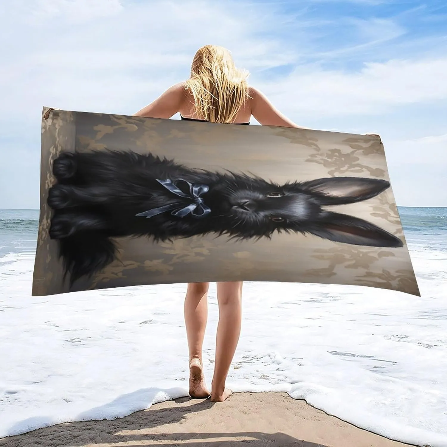 Black Bunny Beach Towels Quick-Dry & Super Absorbent Microfiber Sand Free Black Bunny Beach Blanket Adult Travel Essentials Cruise Accessories Vacation 30x63 Inch