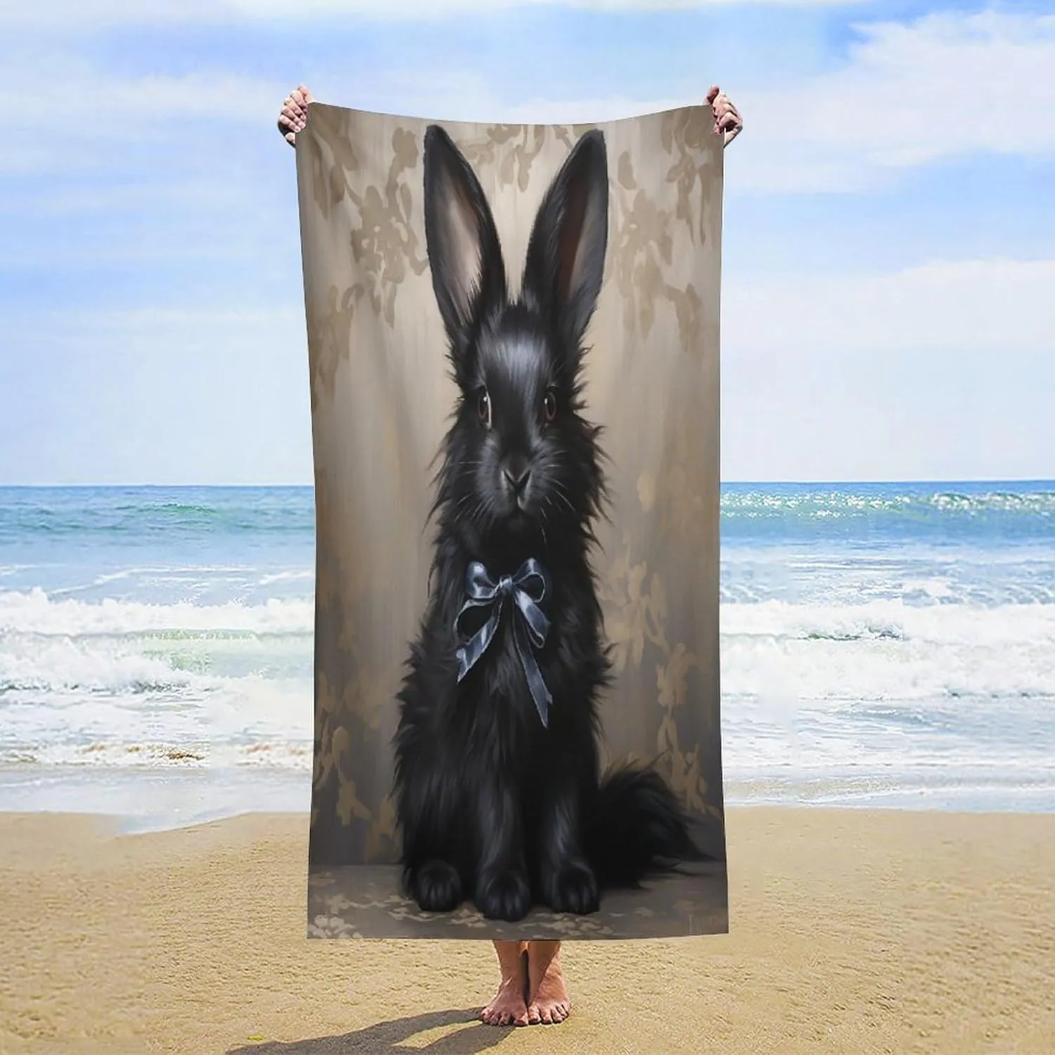 Black Bunny Beach Towels Quick-Dry & Super Absorbent Microfiber Sand Free Black Bunny Beach Blanket Adult Travel Essentials Cruise Accessories Vacation 30x63 Inch