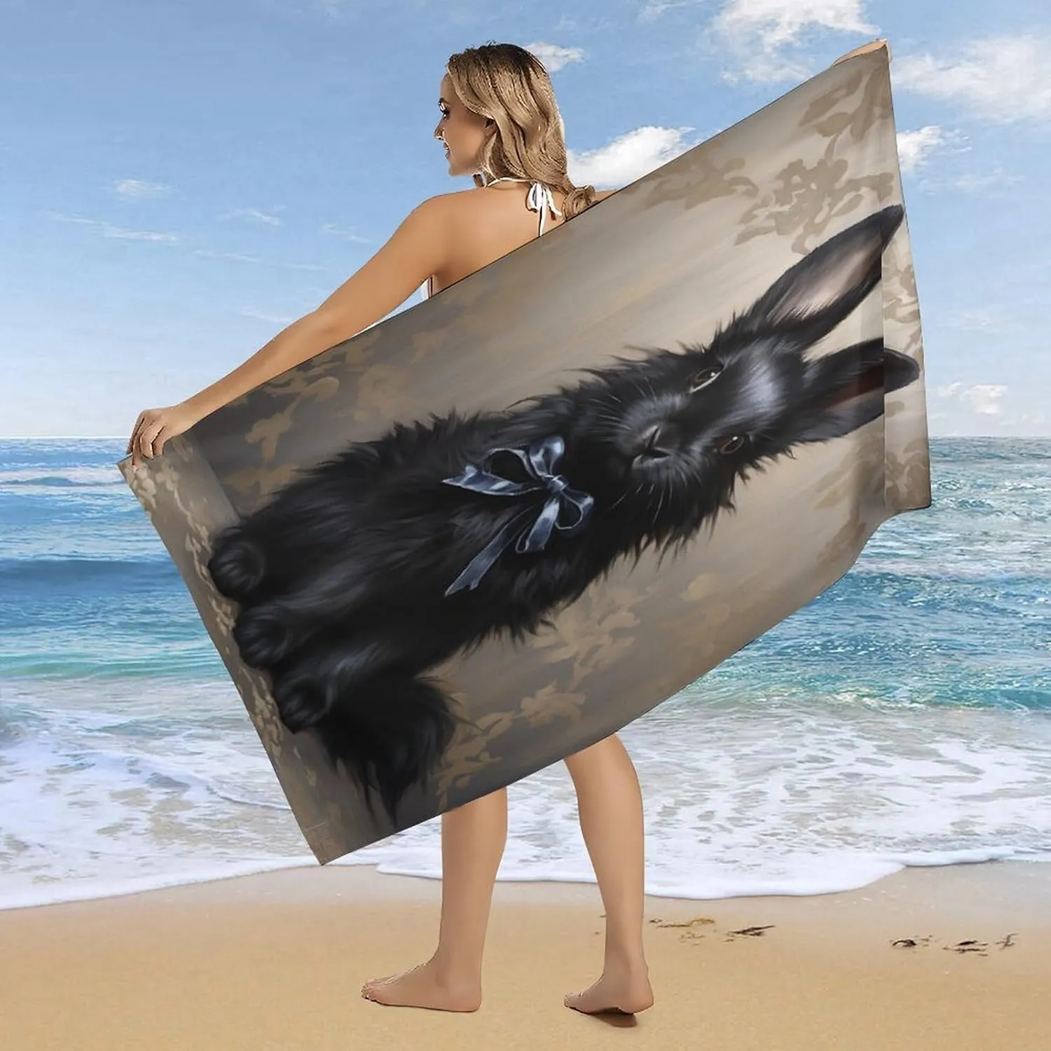 Black Bunny Beach Towels Quick-Dry & Super Absorbent Microfiber Sand Free Black Bunny Beach Blanket Adult Travel Essentials Cruise Accessories Vacation 30x63 Inch