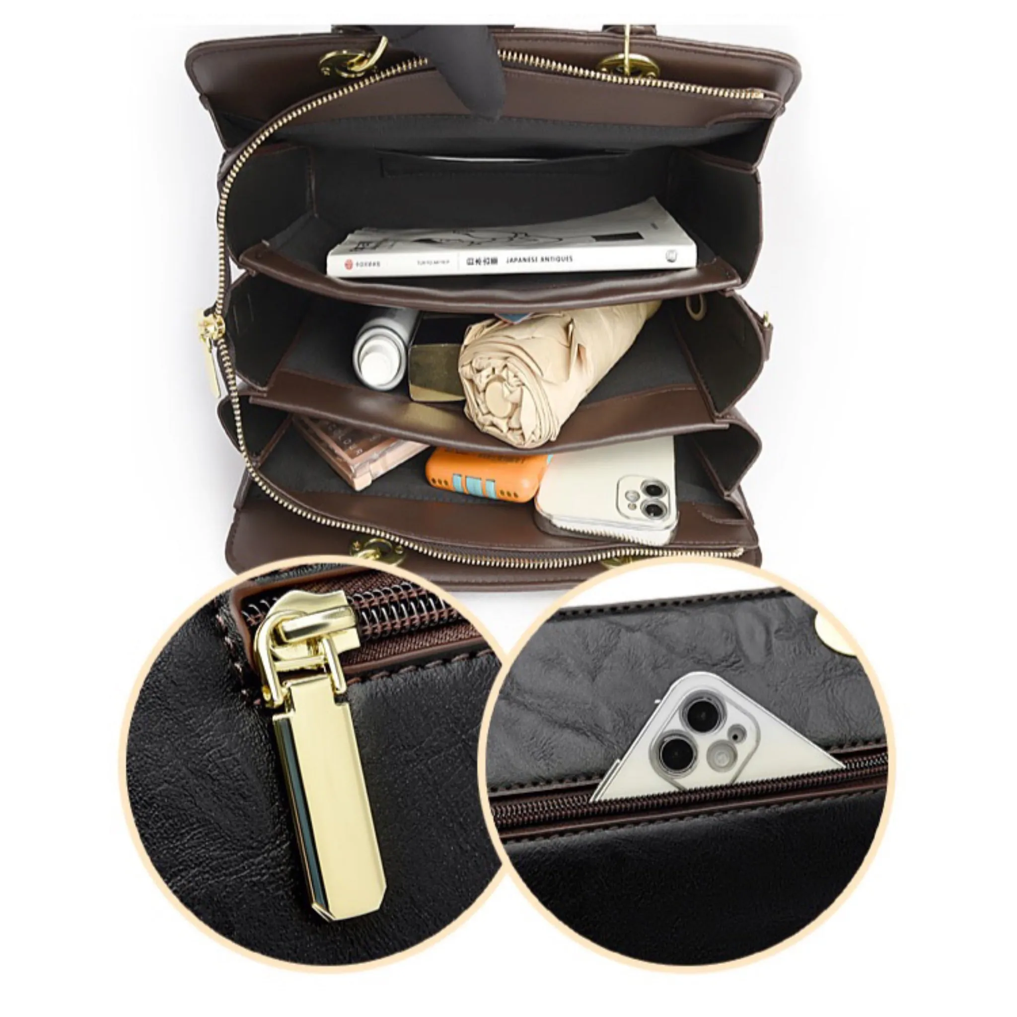 Black Kuno 3 Compartment Handbag