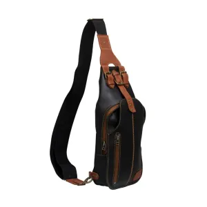 Black Leather Mens Sling Bag With Adjustable Strap