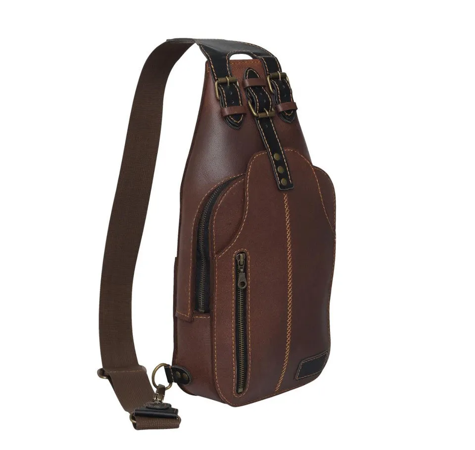Black Leather Mens Sling Bag With Adjustable Strap