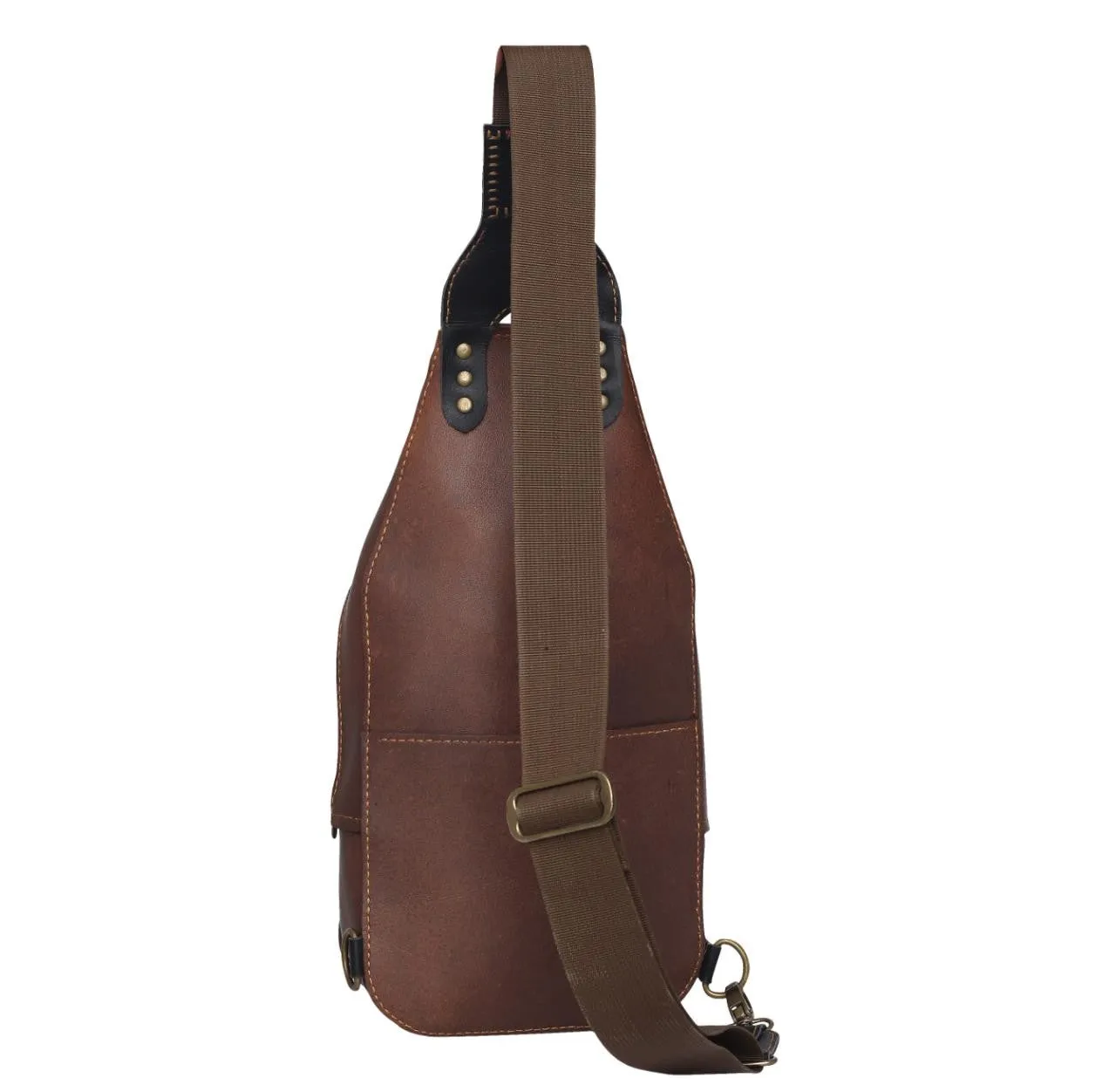 Black Leather Mens Sling Bag With Adjustable Strap