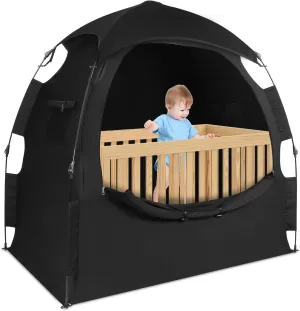 Blackout Tent for Pack N Play – Portable Sleep Pod with 1-Click Setup, Mini Crib Cover Blocks 95% Light, Crib Canopy with Monitor & Fan Pouches