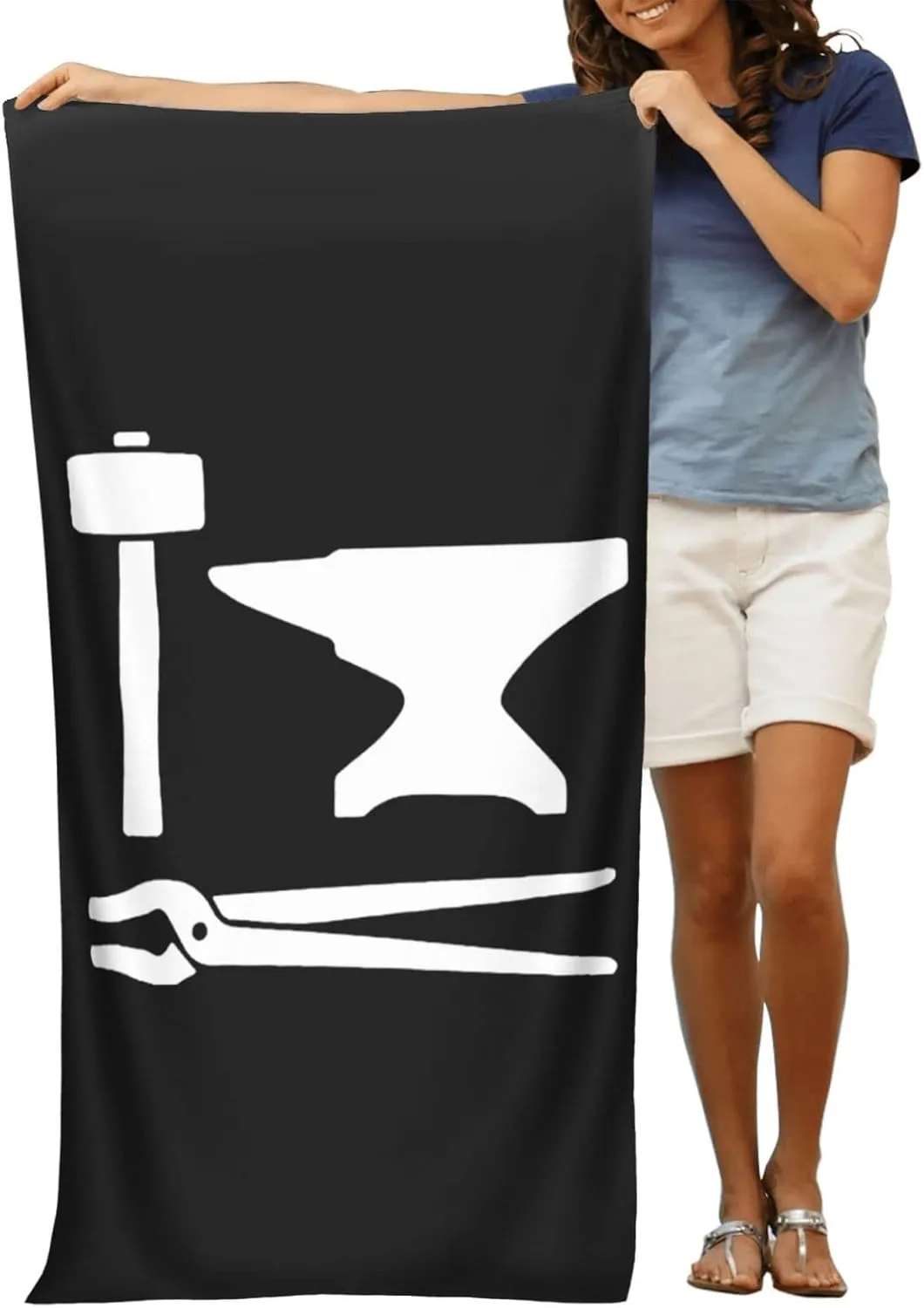 Blacksmith Hammer Logo Beach Towels Vacation Essentials Quick Dry Sand Free Oversized Bath Pool Swim Towel Extra Large Absorbent Bathroom Towels Adult Travel Accessories