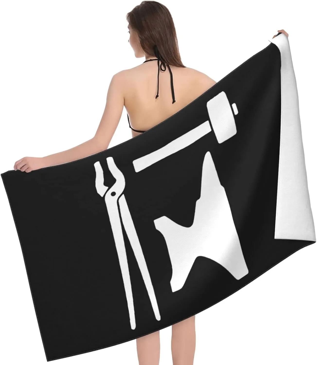 Blacksmith Hammer Logo Beach Towels Vacation Essentials Quick Dry Sand Free Oversized Bath Pool Swim Towel Extra Large Absorbent Bathroom Towels Adult Travel Accessories