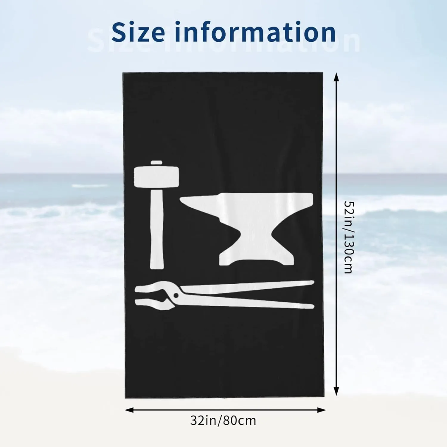 Blacksmith Hammer Logo Beach Towels Vacation Essentials Quick Dry Sand Free Oversized Bath Pool Swim Towel Extra Large Absorbent Bathroom Towels Adult Travel Accessories
