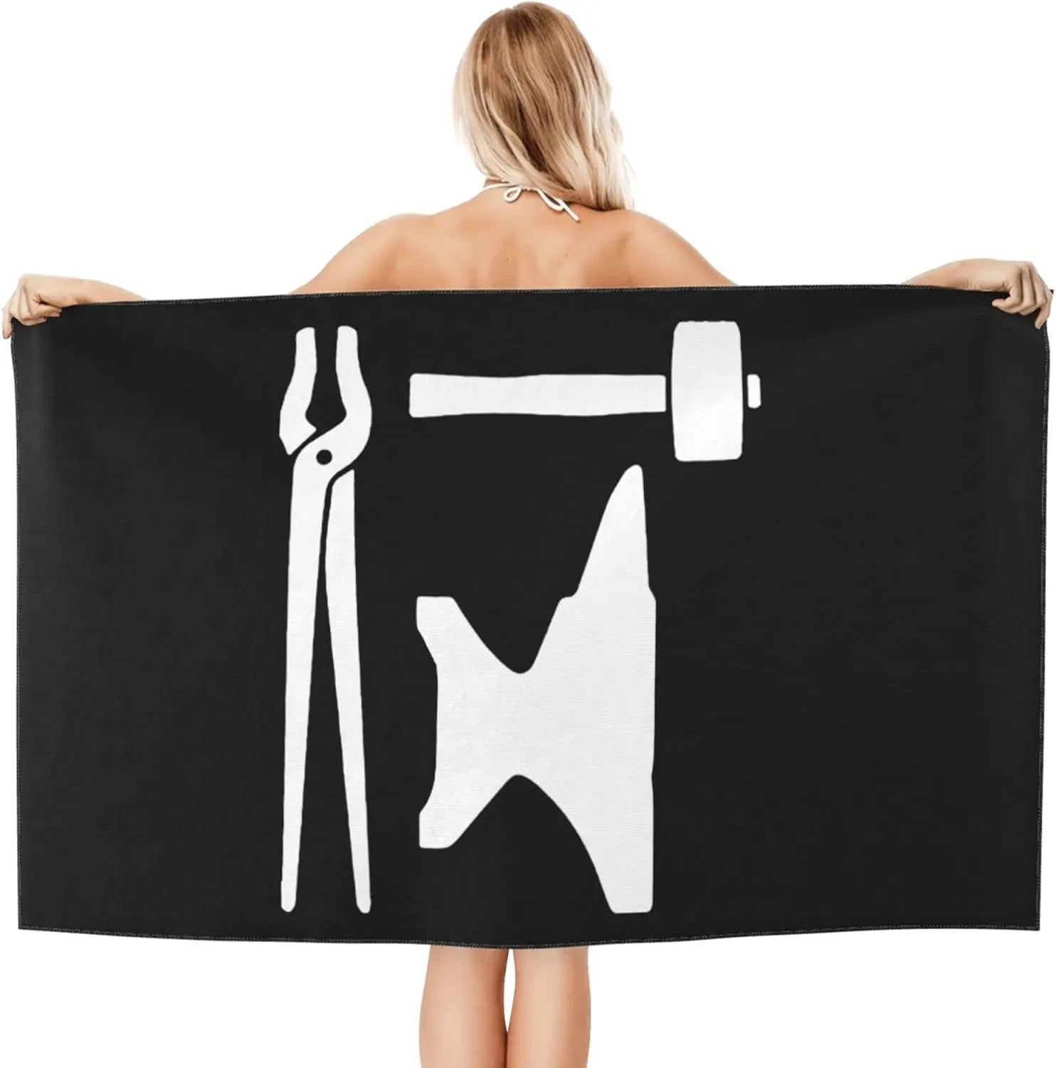 Blacksmith Hammer Logo Beach Towels Vacation Essentials Quick Dry Sand Free Oversized Bath Pool Swim Towel Extra Large Absorbent Bathroom Towels Adult Travel Accessories