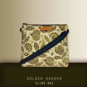 Block-Printed Golden Garden Sling Bag