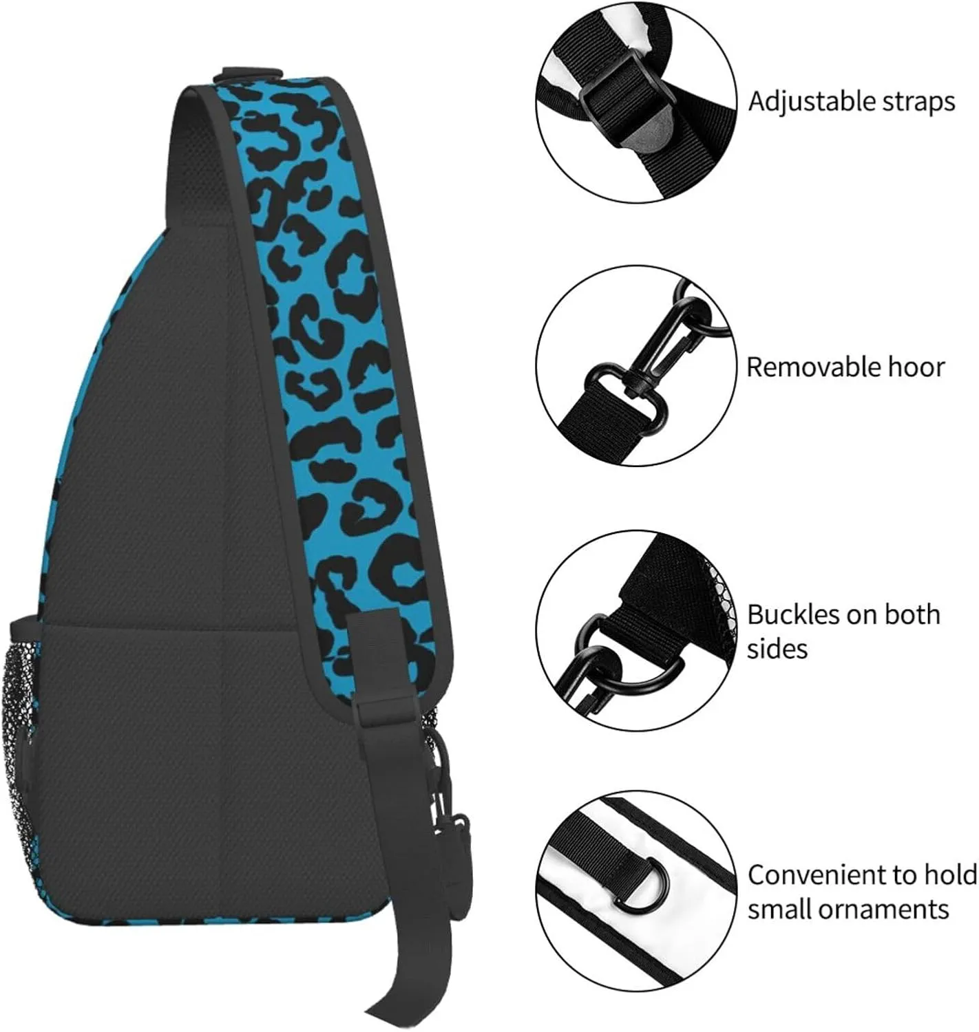 Blue And Black Cheetah Aesthetic Chest Sling Bag Crossbody Shoulder Backpack Bag Gym Cycling Daypack Travel Hiking Cross Bag