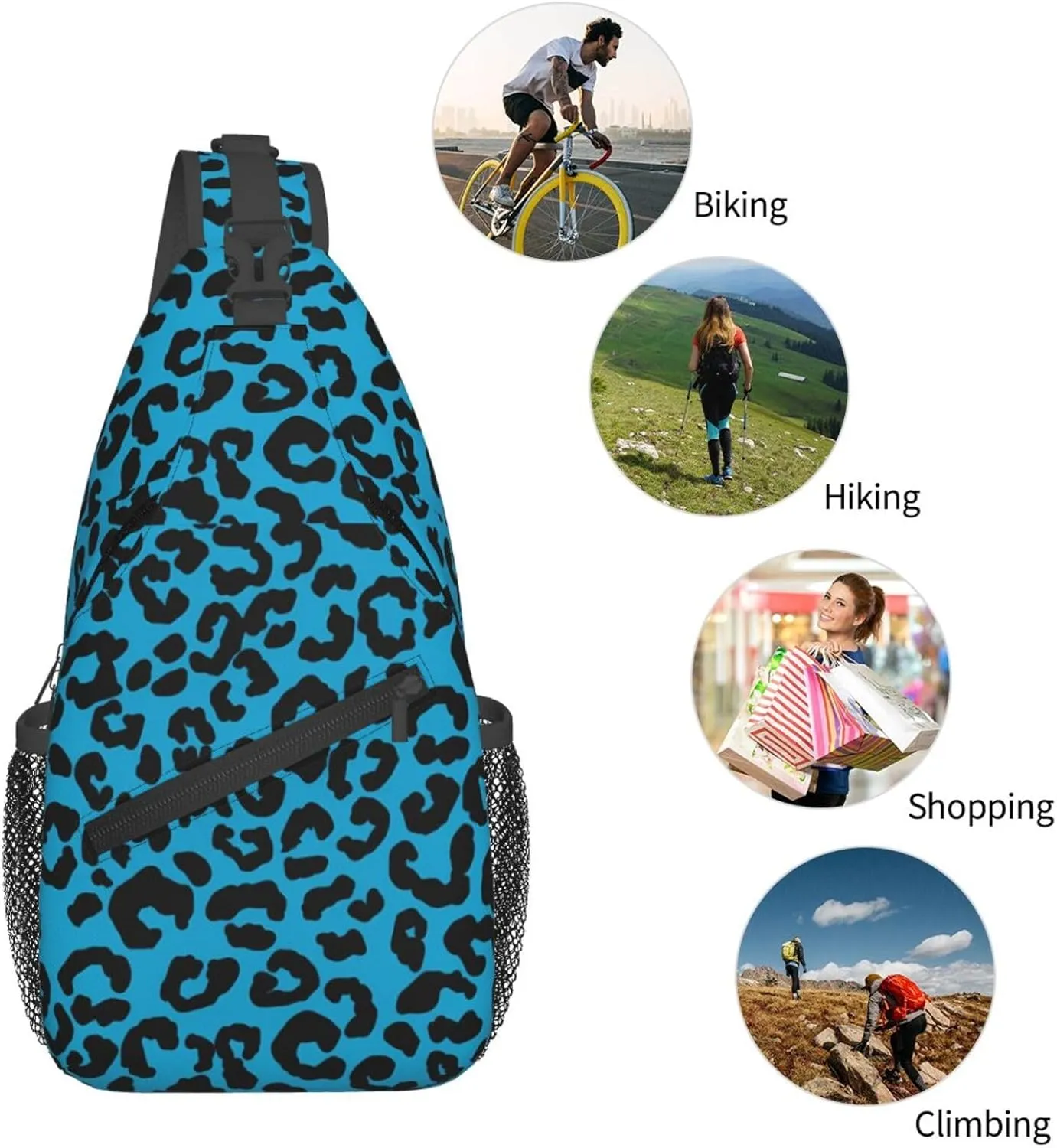 Blue And Black Cheetah Aesthetic Chest Sling Bag Crossbody Shoulder Backpack Bag Gym Cycling Daypack Travel Hiking Cross Bag