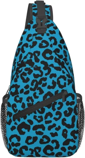 Blue And Black Cheetah Aesthetic Chest Sling Bag Crossbody Shoulder Backpack Bag Gym Cycling Daypack Travel Hiking Cross Bag