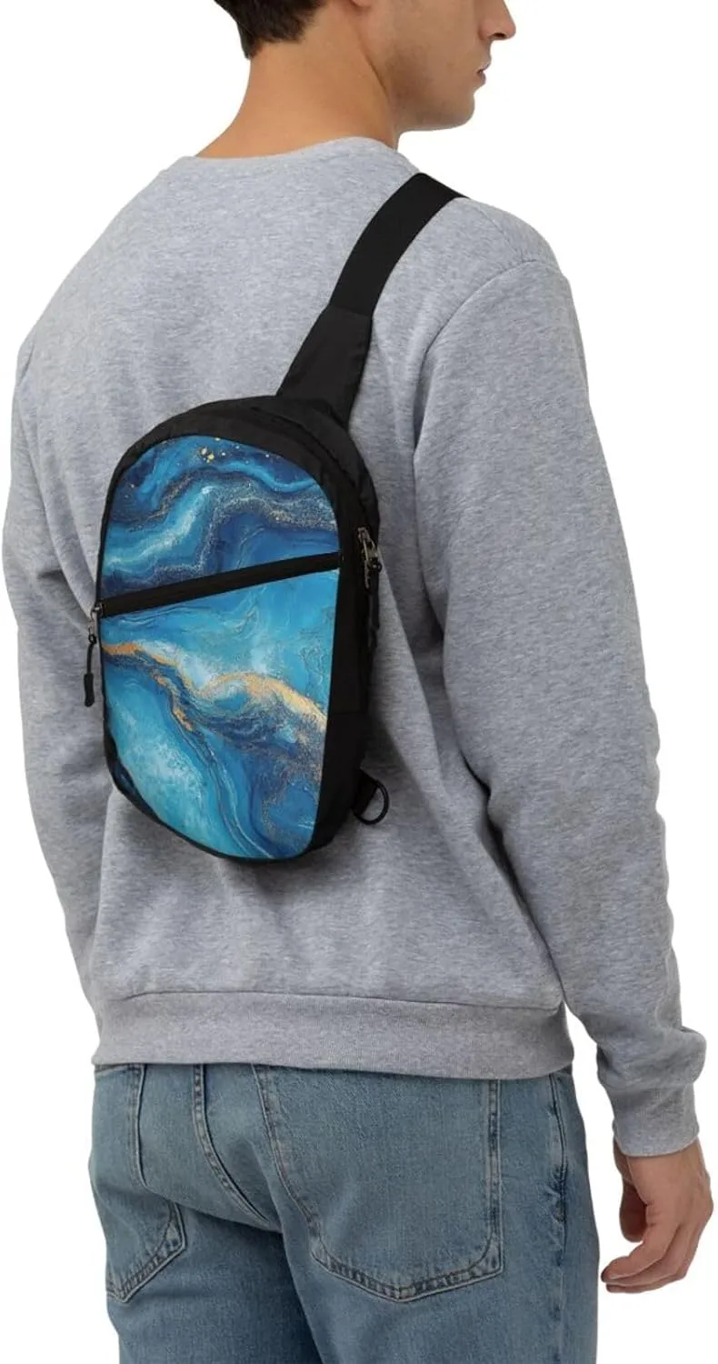 Blue Print Crossbody Bags For Women, Sling Bag For Men, Hiking Backpack Lightweight For Casual Outdoor Travel
