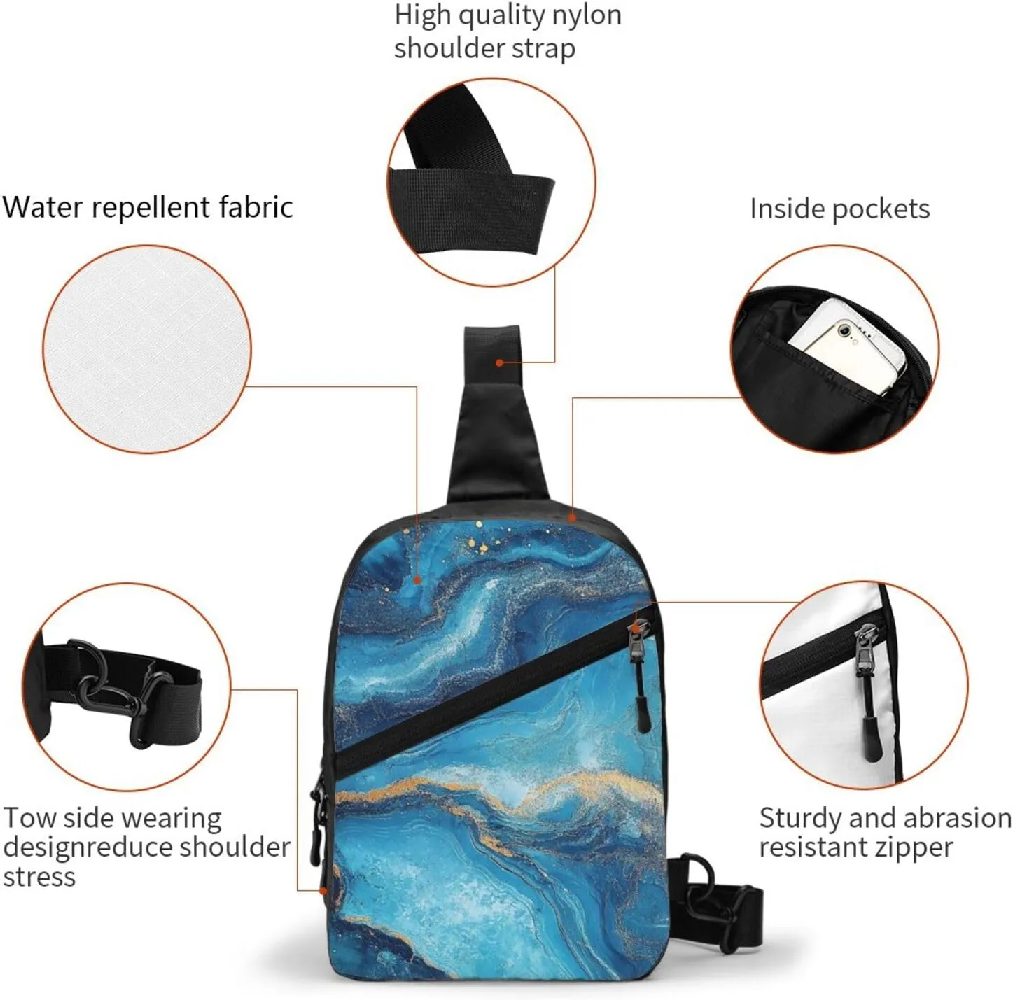 Blue Print Crossbody Bags For Women, Sling Bag For Men, Hiking Backpack Lightweight For Casual Outdoor Travel