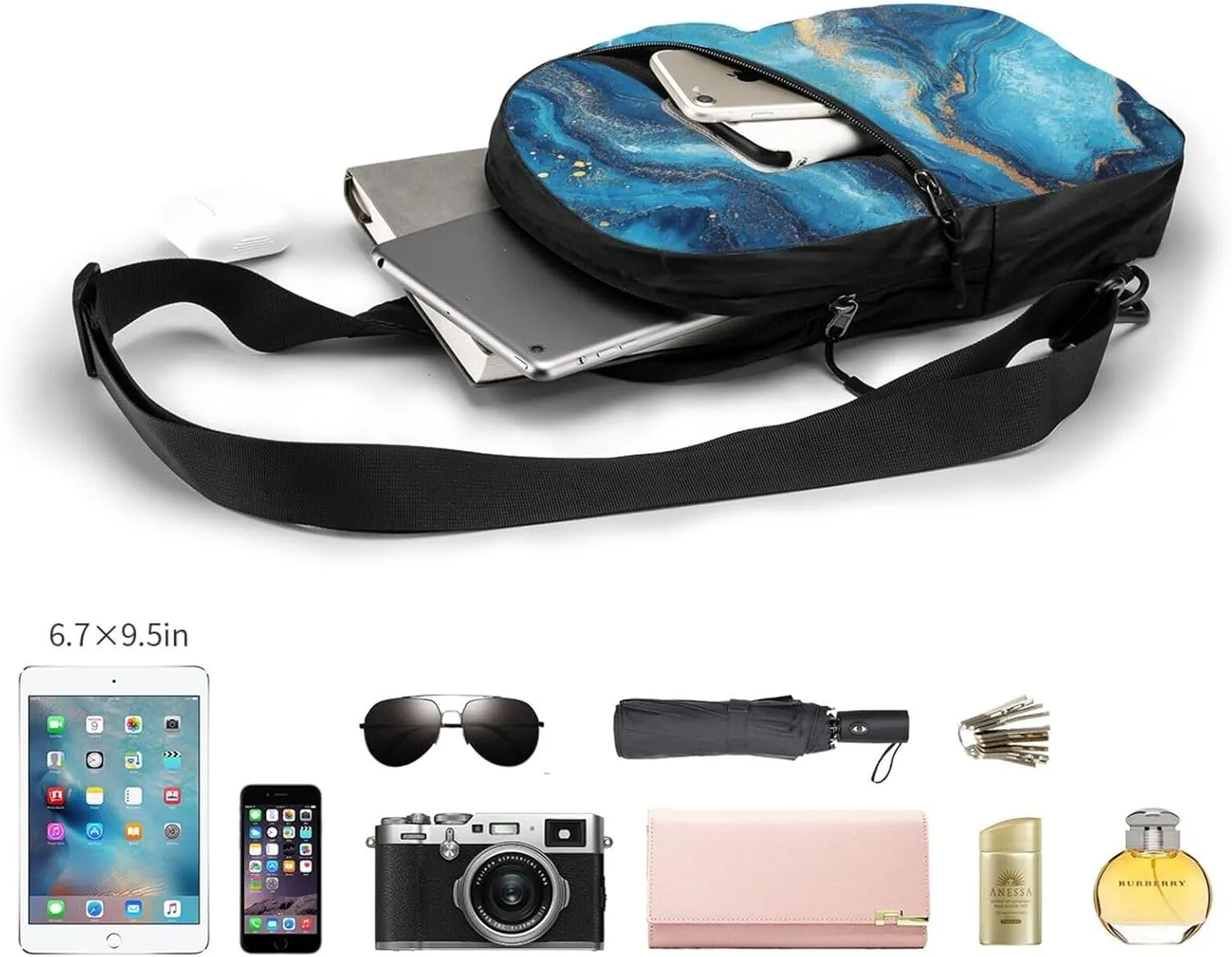 Blue Print Crossbody Bags For Women, Sling Bag For Men, Hiking Backpack Lightweight For Casual Outdoor Travel