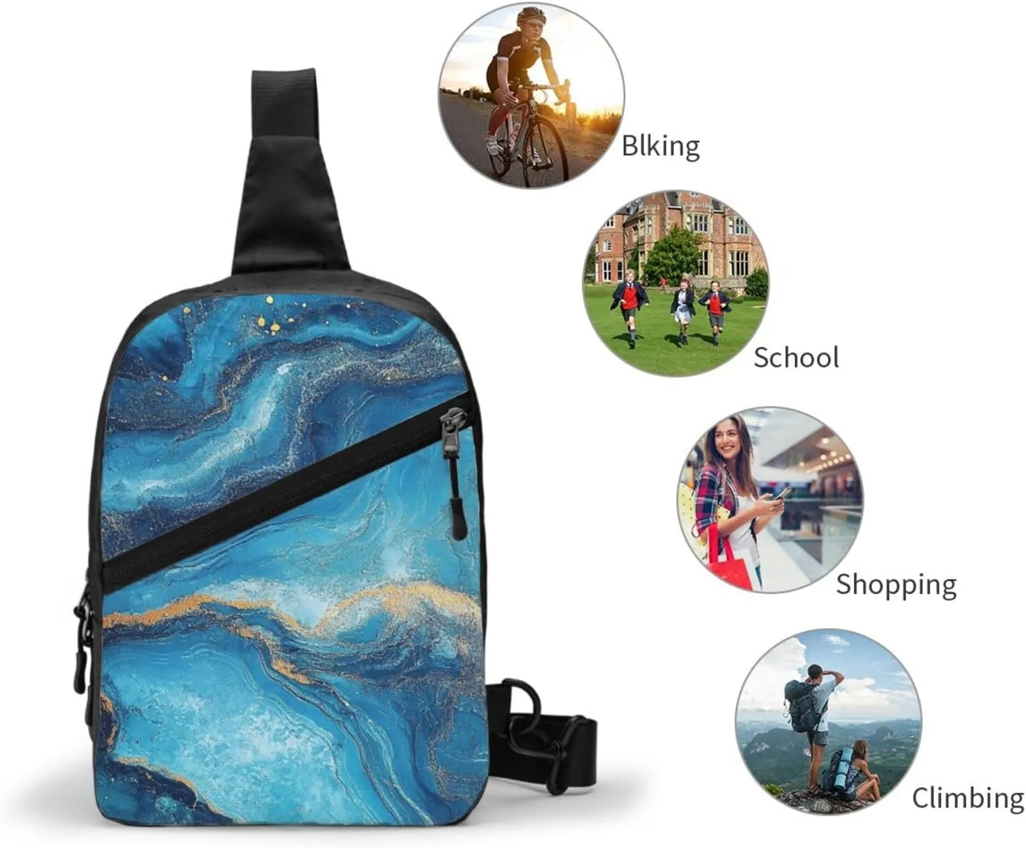 Blue Print Crossbody Bags For Women, Sling Bag For Men, Hiking Backpack Lightweight For Casual Outdoor Travel