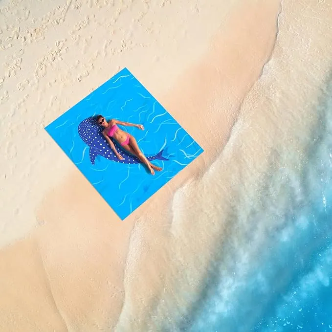 Blue Whale Beach Blanket Waterproof Sandproof, Large Beach Mat Sand Free for 2-4 Adults, Lightweight Outdoor Picnic Blanket for Travel, Camping, Hiking, Beach Essentials Accessories for Vacation