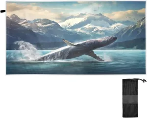 Blue Whales Jumping Large Beach Towel with Bag Sand Free Camping Towel Quick Dry Towel for Hiking Beach Travel Camping 71×31 in