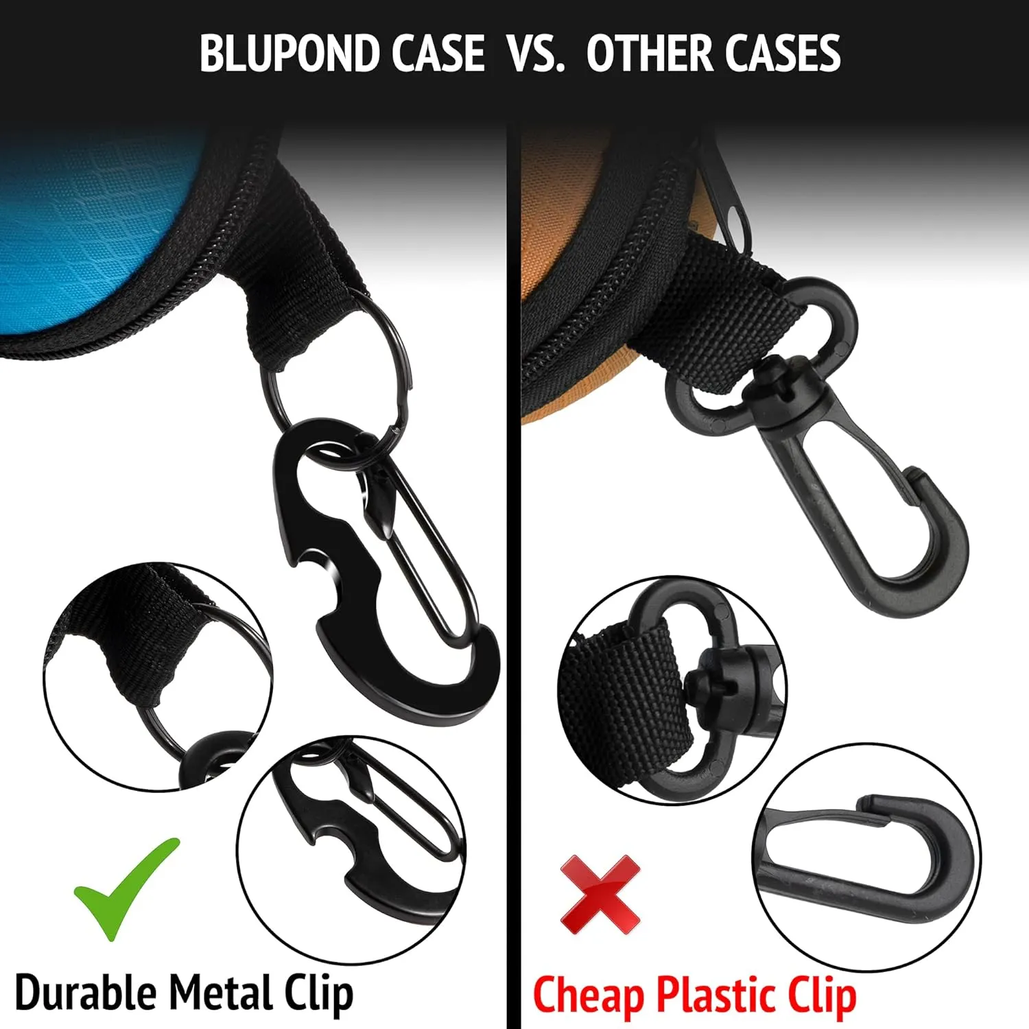 BLUPOND Sunglasses Case Semi Hard EVA Shell with Metal Hanging Hook Belt Clip Sun Glasses Storage