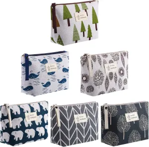 Boao 6 Pieces Canvas Cosmetic Bags Pouches for Purse with Zipper Printed Makeup Bag Multi Function Canvas Travel Pouch Organizer Pouch for Women Vacation Travel, 6 Styles(Tree Style)