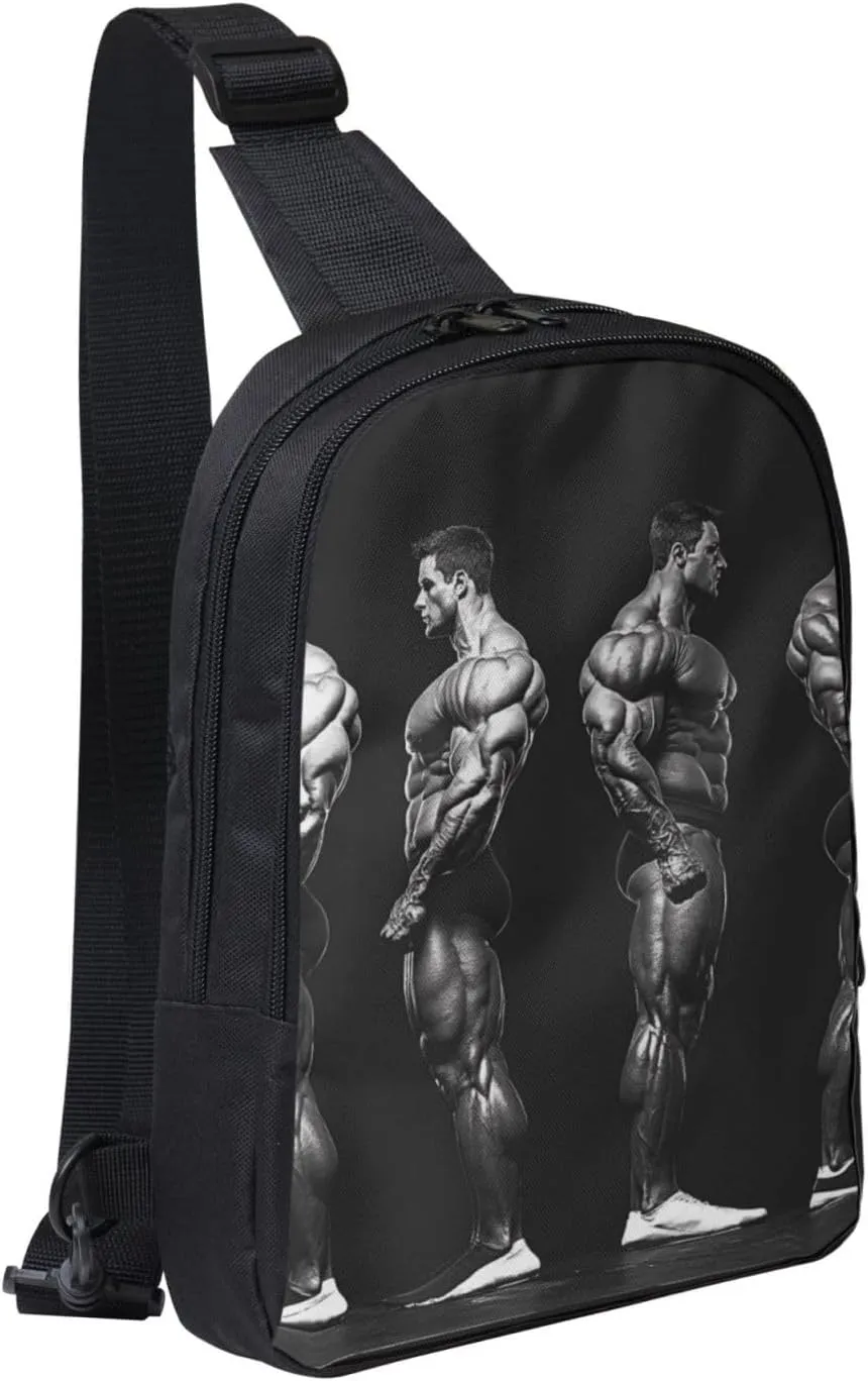 Bodybuilding Evolution Prints Sling Bag Crossbody Chest Bag for Men Women Kids Lightweight Shoulder Bag for Runners Hiking Cycling Travel Black One Size