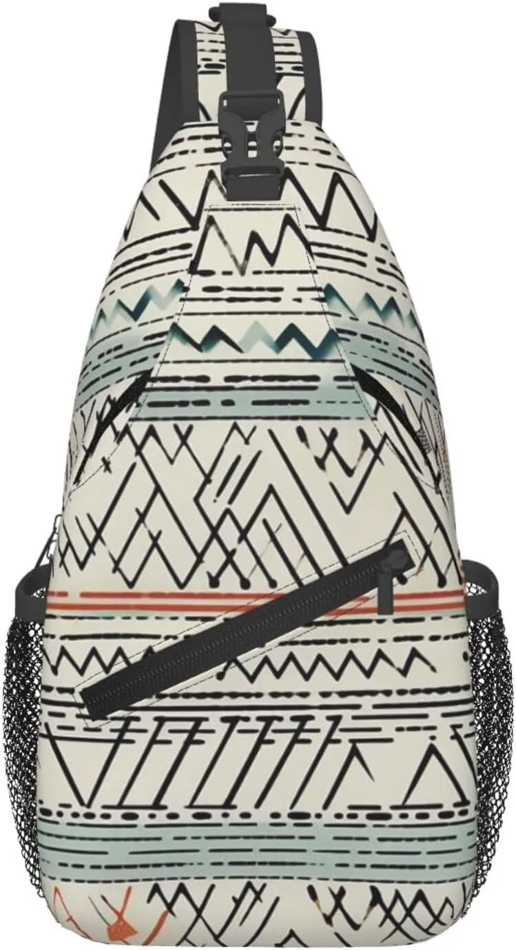Boho Triangle Stripes Sling Bag Backpack For Men Cross Chest Bag Crossbody Shoulder Bag Travel Hiking Daypack