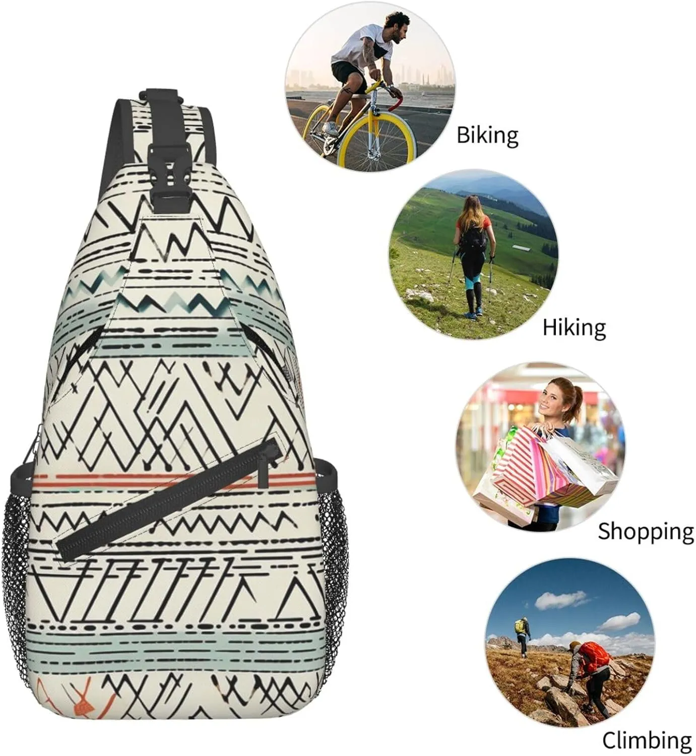Boho Triangle Stripes Sling Bag Backpack For Men Cross Chest Bag Crossbody Shoulder Bag Travel Hiking Daypack