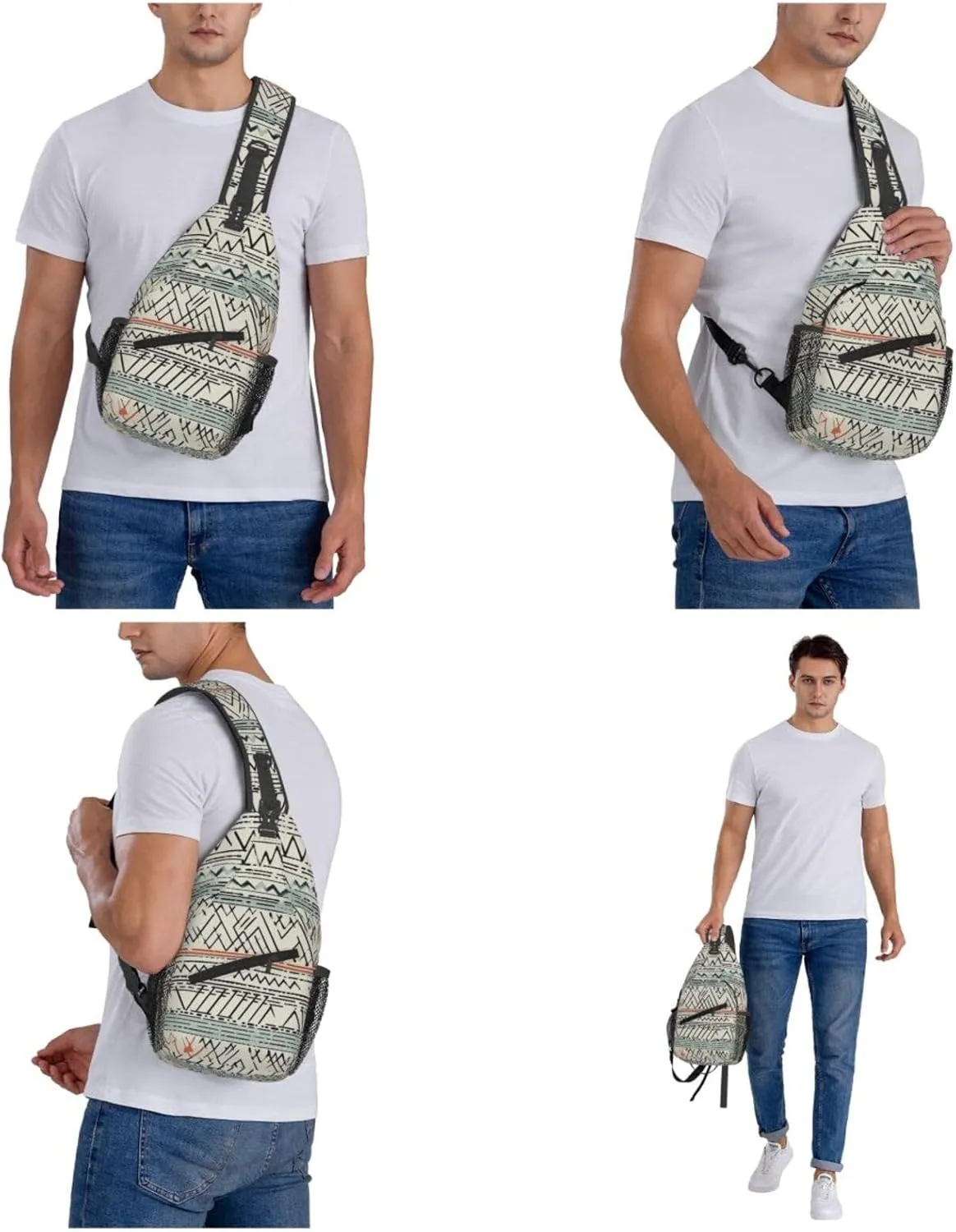 Boho Triangle Stripes Sling Bag Backpack For Men Cross Chest Bag Crossbody Shoulder Bag Travel Hiking Daypack