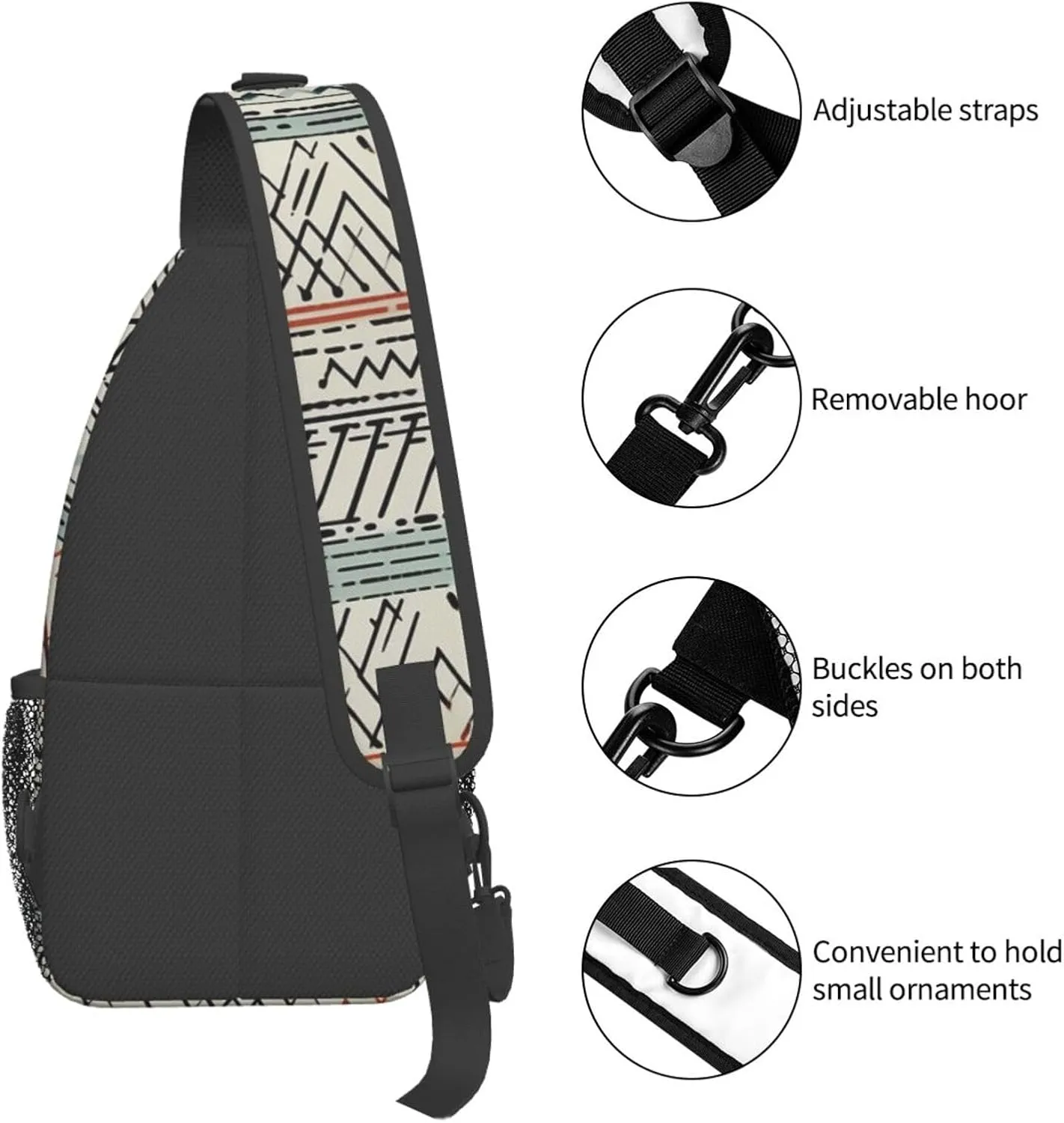Boho Triangle Stripes Sling Bag Backpack For Men Cross Chest Bag Crossbody Shoulder Bag Travel Hiking Daypack