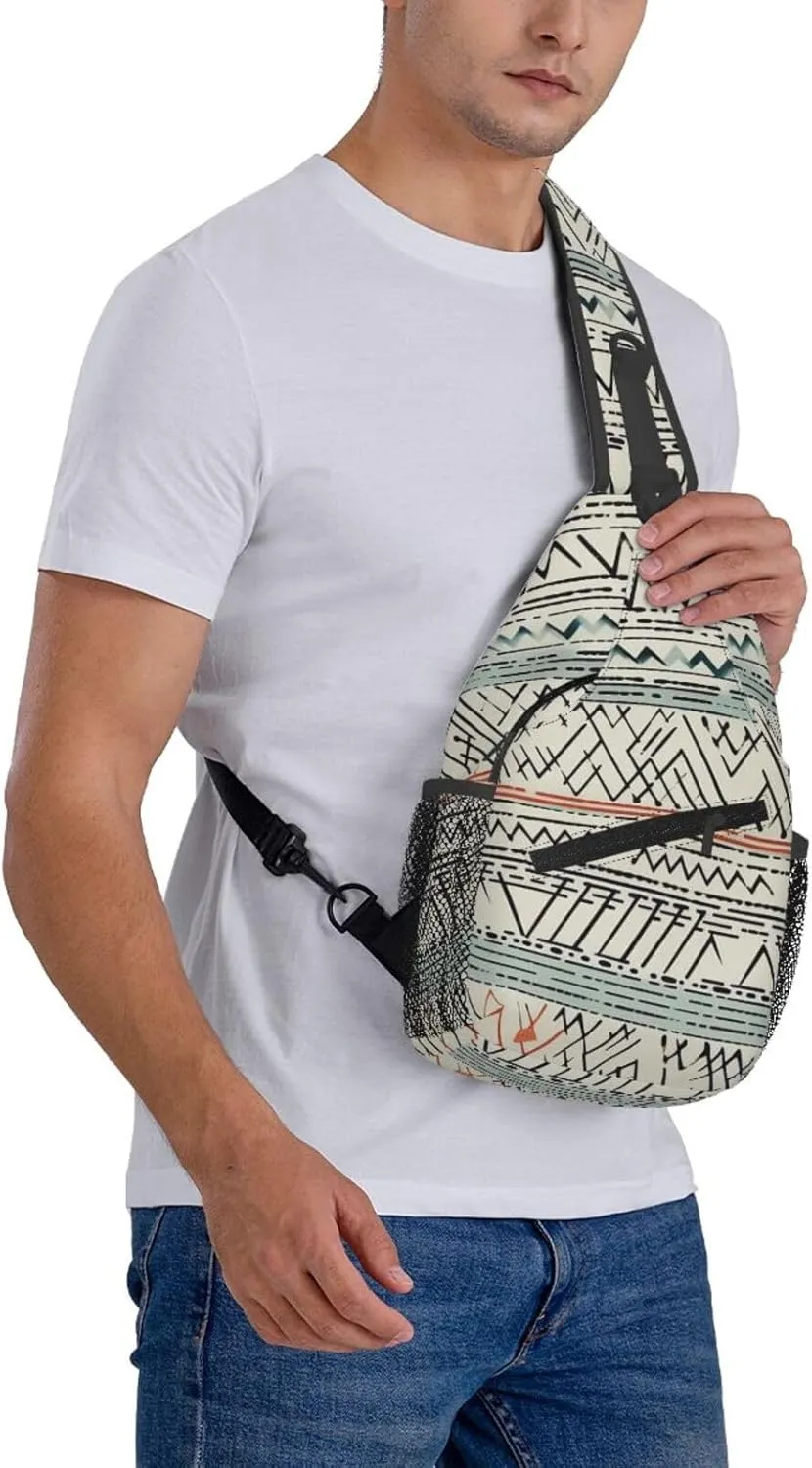 Boho Triangle Stripes Sling Bag Backpack For Men Cross Chest Bag Crossbody Shoulder Bag Travel Hiking Daypack