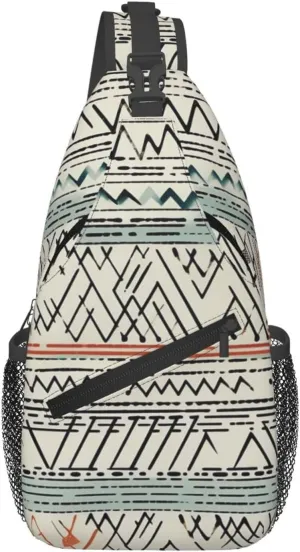 Boho Triangle Stripes Sling Bag Backpack For Men Cross Chest Bag Crossbody Shoulder Bag Travel Hiking Daypack