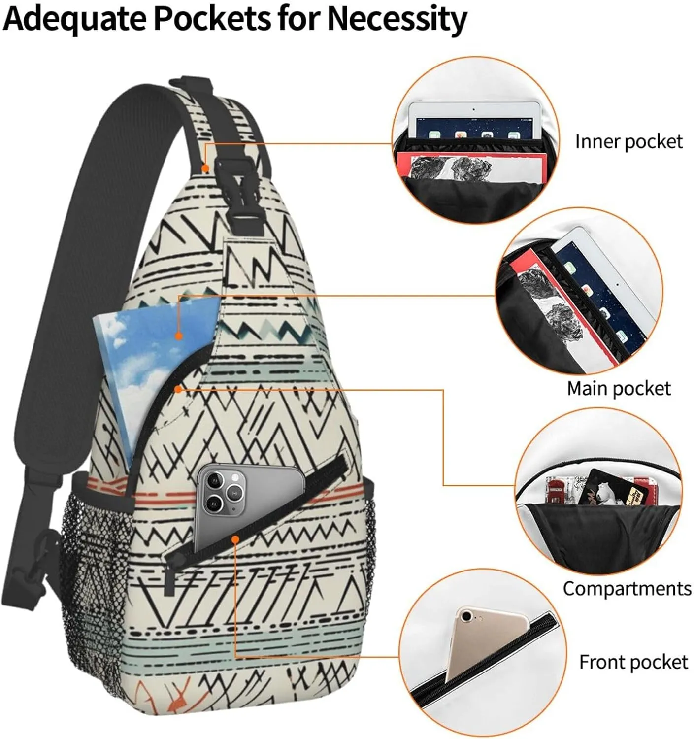 Boho Triangle Stripes Sling Bag Backpack For Men Cross Chest Bag Crossbody Shoulder Bag Travel Hiking Daypack