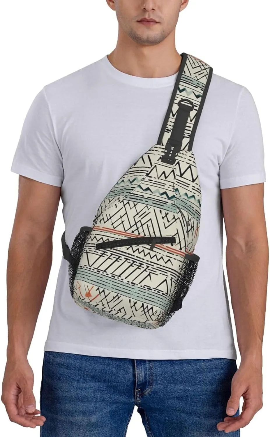 Boho Triangle Stripes Sling Bag Backpack For Men Cross Chest Bag Crossbody Shoulder Bag Travel Hiking Daypack