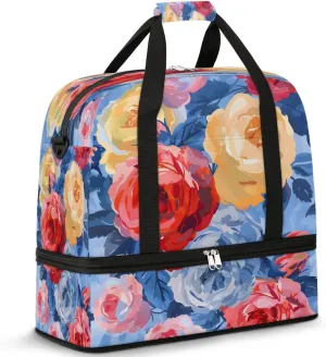 Bold Floral Display Travel Duffel Bag, Travel Essentials, Gym Bag for Women, Weekender Overnight Bag With Shoes Compartment, Carry On Bags for Airplanes