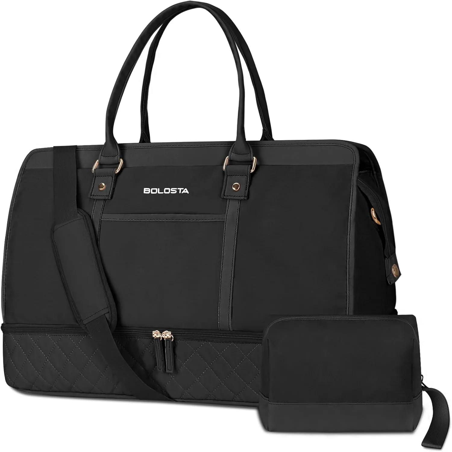 BOLOSTA Large Weekender Bags for Women with Shoe Compartment & Wet Pocket, Carry on Overnight Bags with Toiletry Bag, Personal Item Travel Duffle Tote Bag for Travel, Gym, Business, Black