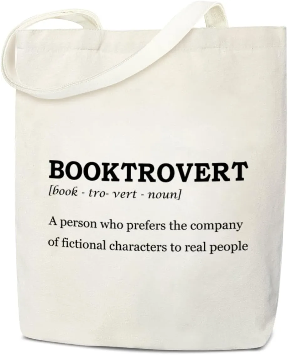 Book Tote Bag Aesthetic, Book Lover Gift for Women Canvas Tote Bag, Booktrovert Reading Gifts for Women Writer Teacher Reader, Library Book Bag, Shopping Reusable Grocery Beach Shoulder Bag /A46